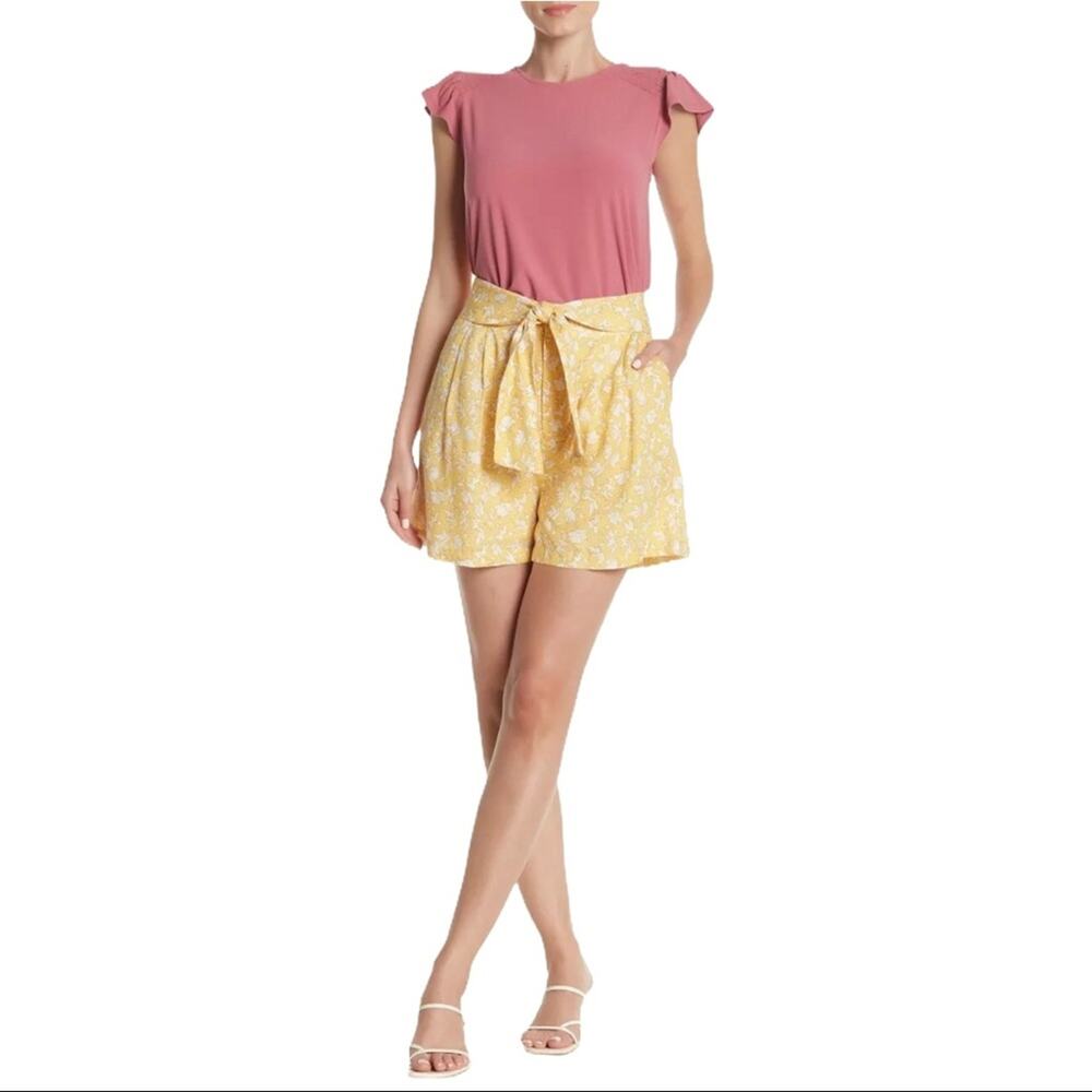 NWT CeCe Yellow Whispering Vines Linen Lightweight Shorts XXL